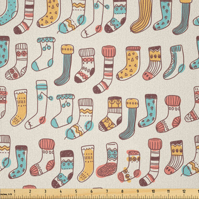 Fabric by the meter, doodle sock pattern, multicolored, 2M (230 x 200cm)