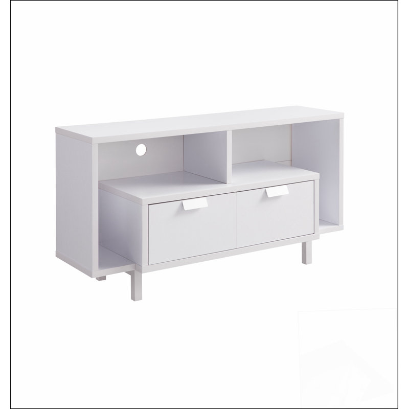 Meuble télé moderne avec deux tablettes et deux tiroirs -, H 25 po x L 47,25 po x l 15,5 po
