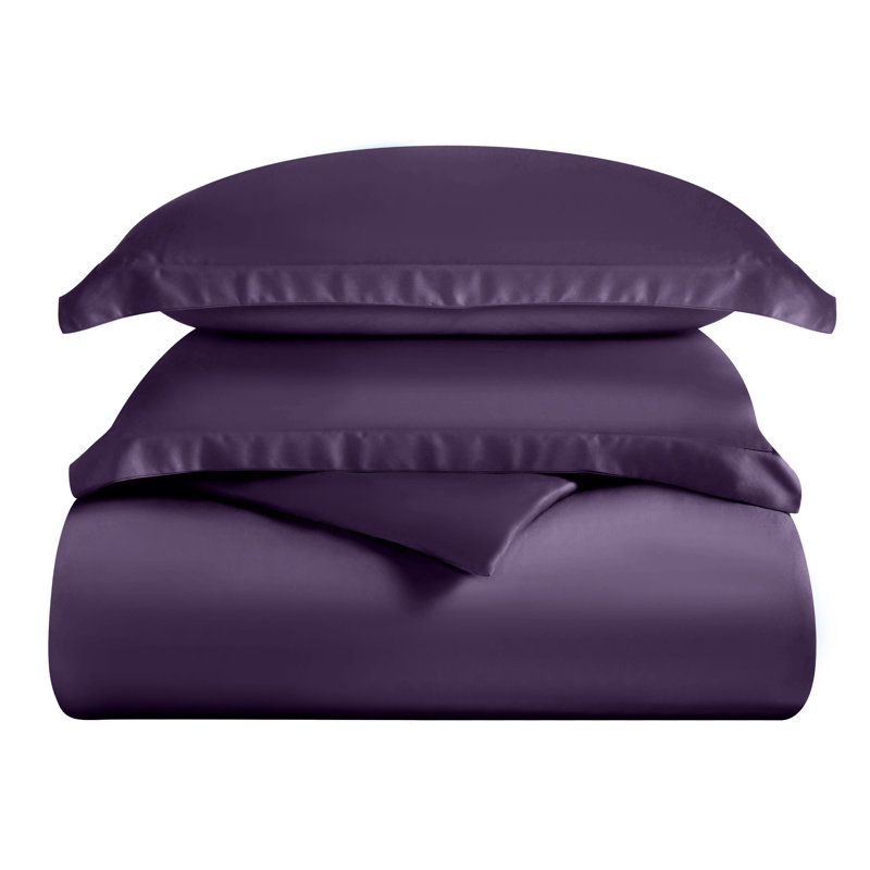Superior 300 Thread Count Rayon from Bamboo Modern & Contemporary 3 Piece Duvet Cover Set, Full/Queen Duvet Cover, Purple