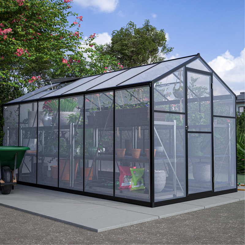 Grande serre d'hiver sans rendez-vous avec garde-corps et panneaux en polycarbonate pour une croissance optimale des plantes dans le jardin, la construction de la cour et le drainage, le balcon