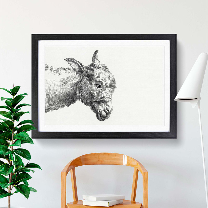 A Head of a Donkey by Jean Bernard - Framed Print, Black Framed, 33cm H x 45cm W x 2cm D