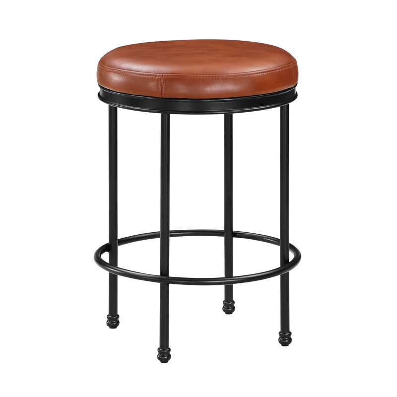 Tabouret de comptoir en similicuir - structure en métal résistant aux éclats, conception sans dossier, base de repose-pieds réglable, rembourrage confortable, aucun assemblage requis