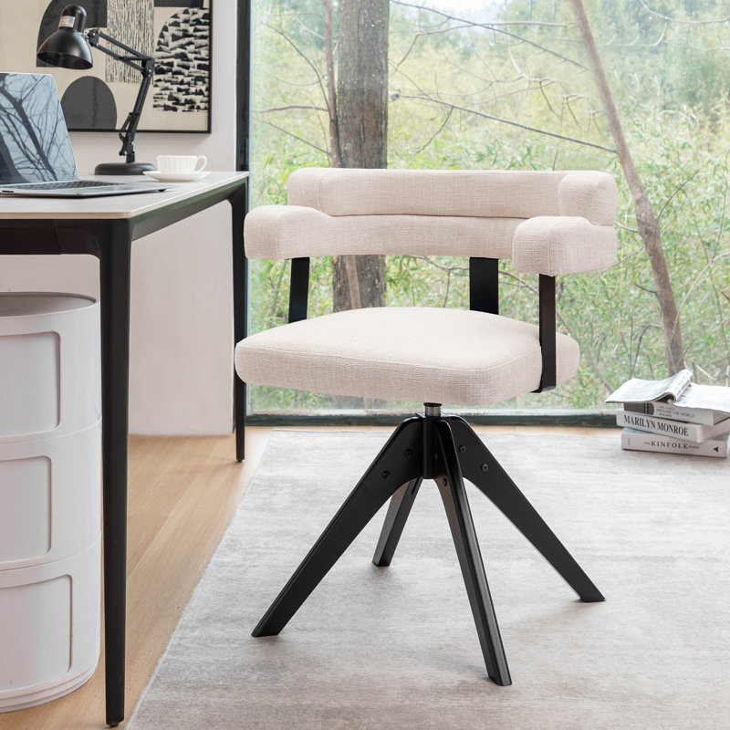 Chaise pivotante rembourrée en tissu Mira, Crème, 2