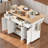Fluted Kitchen Island With Storage (Not Include Stools)
