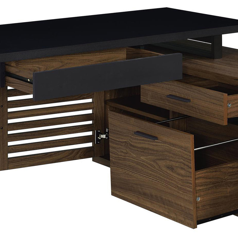 60-inch L-Shape Office Computer Desk Black and Walnut