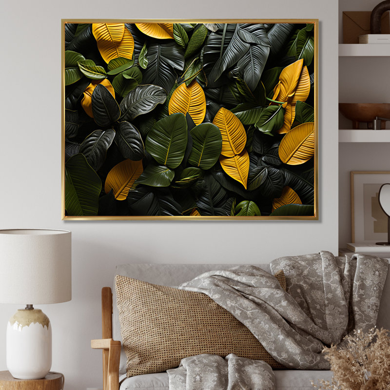 Orange Grey Plants Field Vibrant - Floral Wall Decor, H 16 po x l 32 po x P 1 po, Cadre flottant doré