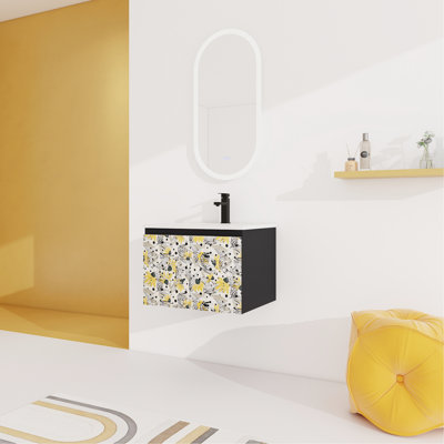 Bathroom Vanity With Ceramics Sink & Soft-Close Door Hinges. , Black. Space