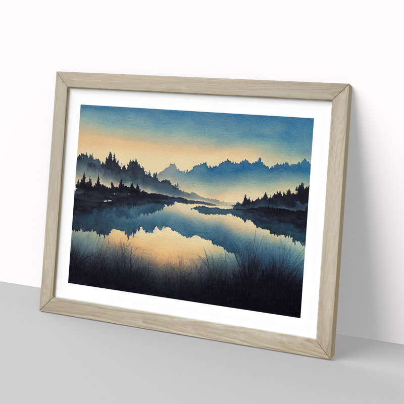Forest River Reflection - Single Picture Frame Painting, 34cm H x 46cm W x 2cm D, Oak