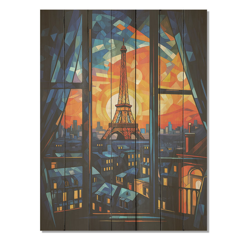 Cubic Paris Window View Elegant Sunset I - City Paris sur impression sur bois, H 20 po x l 10 po