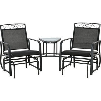 Balancelle avec chaise centrale pour cour arrière - 2 chaises, toile respirante, table berçante d'extérieur de couleur noire. Chaises pour la cour, le jardin, le porche. Noir Toile, acier. L 77,46 po x l 33,19 po x H 35,2 po.