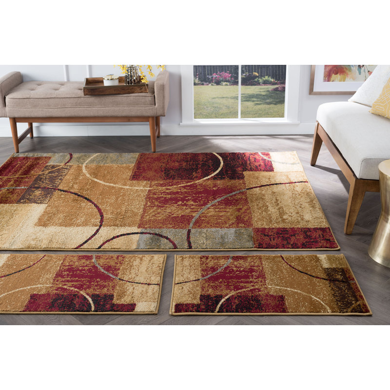 Tapis rouge / brun à motif abstrait Abercorn, Rectangle 7 pi 6 po x 9 pi 10 po