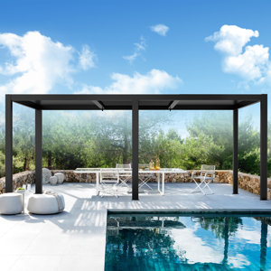 Outdoor Louvered Pergola Aluminum Hardtop Gazebo with Retractable Roof for Deck Backyard Garden( incomplete box 3/6)