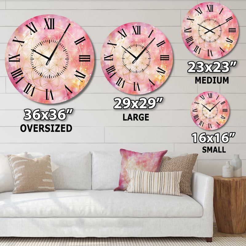 Horloge murale bohémienne rose Mandala rose Boho Glam Bloom II, Surdimensionné