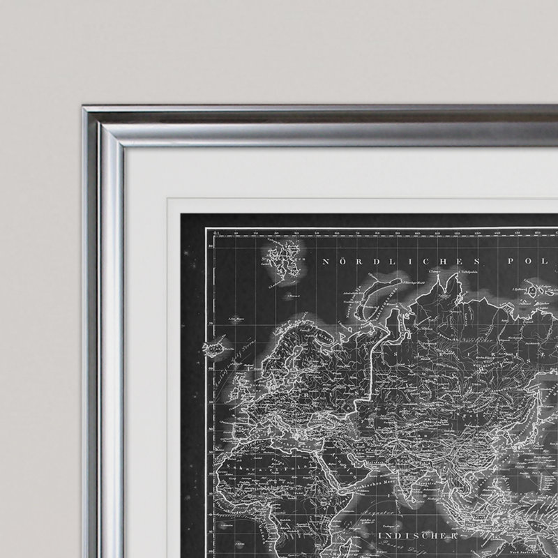 « rétro carte du monde iv », impression, H 18 po x l 27 po x P 1,5 po, Cadre argenté