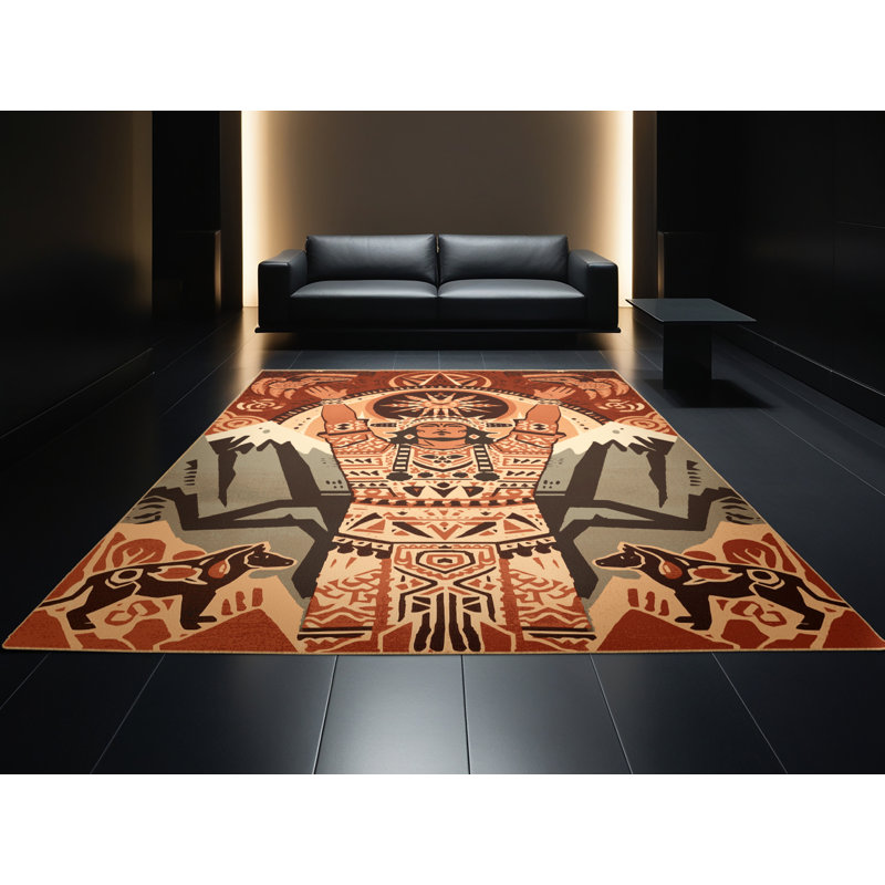 Soft Plush Chittening Shaman Global Inspired Block Print Area Rug in Brown – LightBrown Binding, 6x9