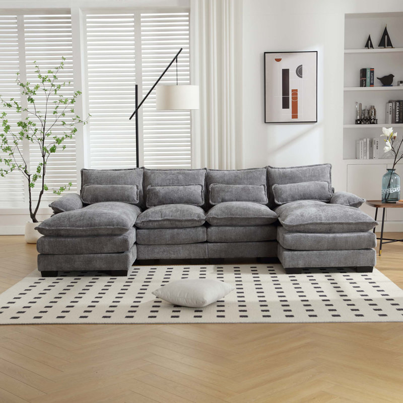 Chenille, high quality sponge filling, solid wood frame, oversized four-seater, U-shaped combination sofa