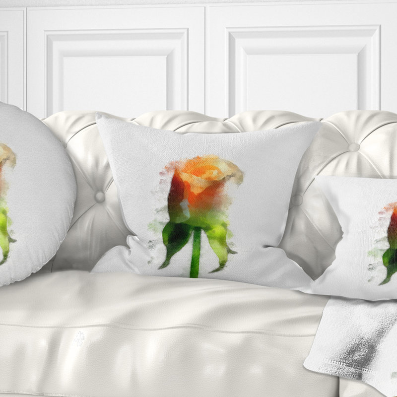 Coussin décoratif à imprimé floral rose jaune, 16 po x 1 po, Carré