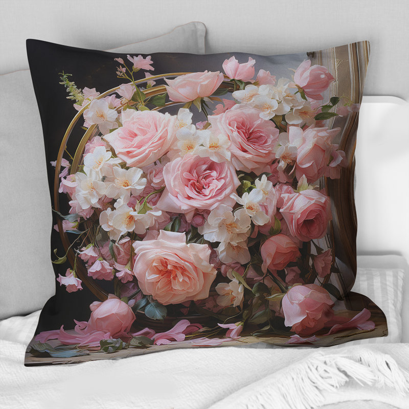 Coussin rose avec impression romantique «I Wreath»