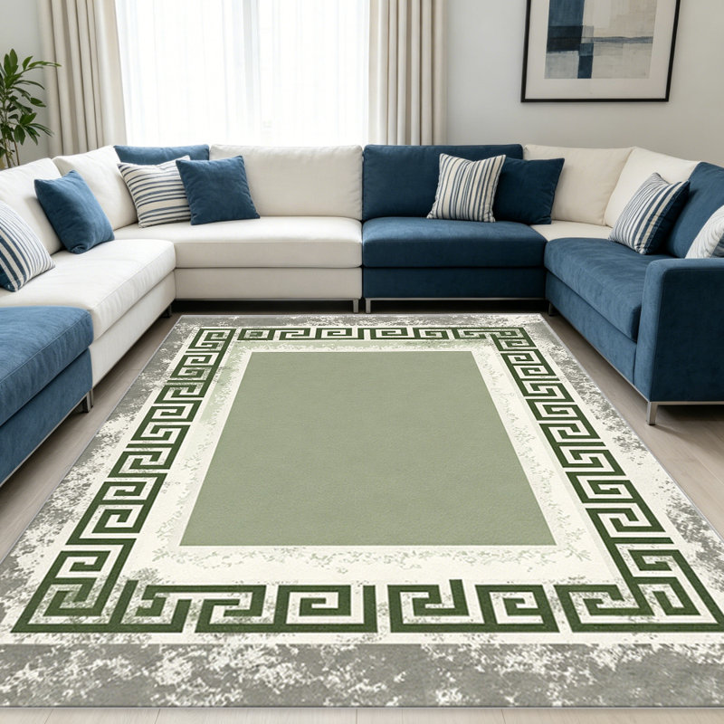 Green Greek Key Border carpet-easy to clean, machine-washable, soft and comfortable; suitable for door mats, kitchens, living rooms, bedrooms, corridors, and laundry areas. Easy to clean, durable carpet for home decoration.