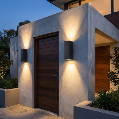 Set Of 2 18-inch Outdoor Waterproof Wall Sconces, Dual-head Design, Featuring Aluminum Rectangular Lampshades And Tempered Glass Covers; Bulbs Not Included