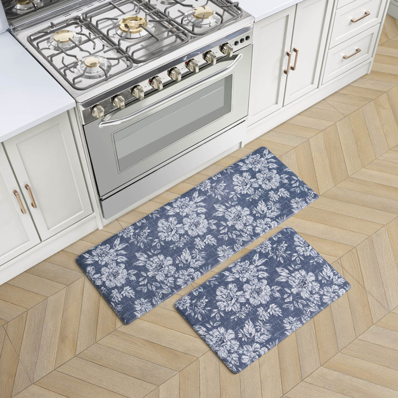 Tapis anti-fatigue 2 pièces Laura Ashley Iris, 17,5 po x 48 po / 17,5 po x 28 po, Marine