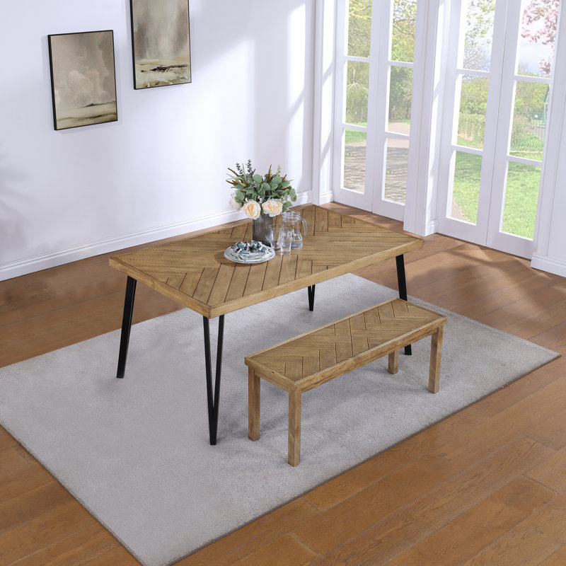 Modern Style Dining Table And Bench Set For Dining Room And Kitchen, Brown