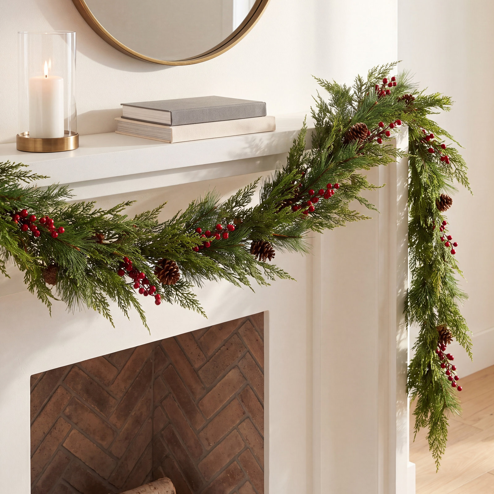 Christmas Garland with Pinecones and Red Berries, 18'