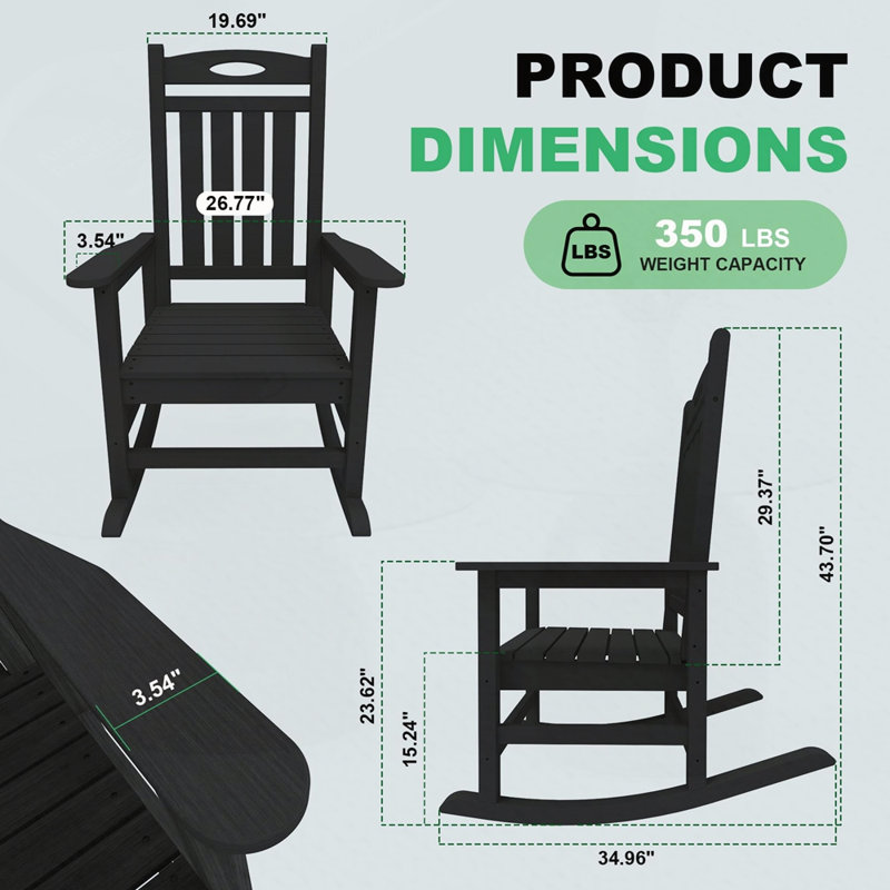 HDPE Patio Rocking Chair Set of 2, Black