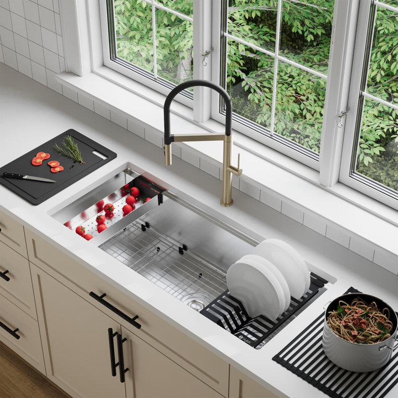 Undermount 42 inch  Stainless steel double bowl 70/30 Workstation kitchen sink with Black Accessories