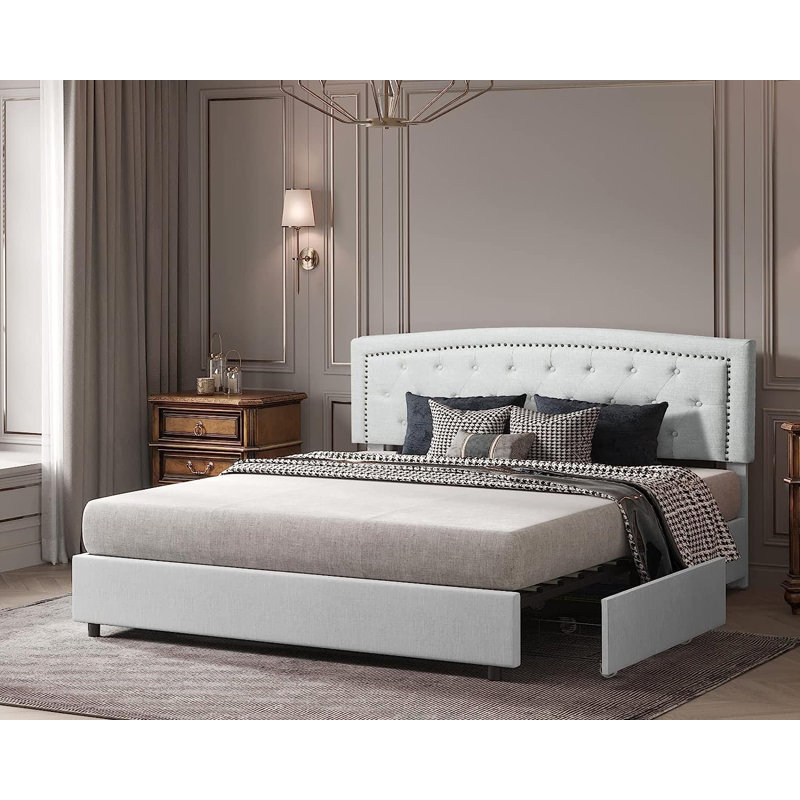 Tomoyo Upholstered Storage Bed Frame with 4 Drawers, Full Size Sand Color, Sand
