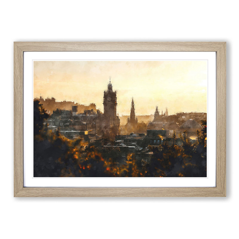 View of Edinburgh from Calton Hill - Picture Frame Painting Print on MDF, Oak Framed, 45cm H x 63cm W x 2cm D