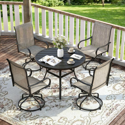 Ensemble de 4 chaises de patio pivotantes pour l'extérieur, à 360 ° avec dossier haut de 24 po et accoudoirs ergonomiques, meubles toutes saisons avec structure robuste, pour pelouse, jardin, 330 lb (table non incluse)