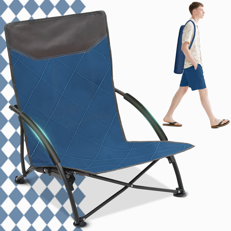  Portable Beach Chair, Lightweight Camping Chair With Carry Bag, Low Folding Beach Chair For Adults, Compact Ourdoor Chair For Picnic, Fishing And Sports Events, Blue