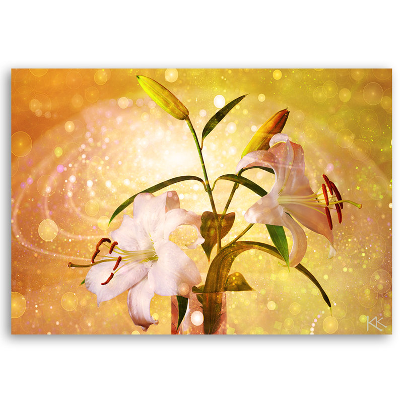 Lily Blossom On A Yellow Background - No Frame Print on Canvas, 80cm H x 120cm W