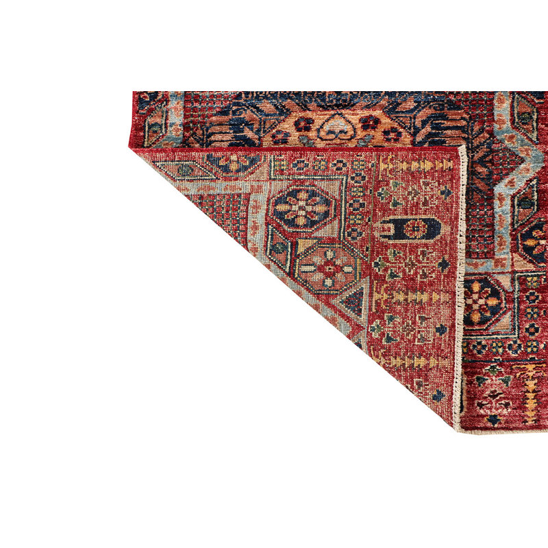 Hand-Knotted High-Quality Red and Navy Runner