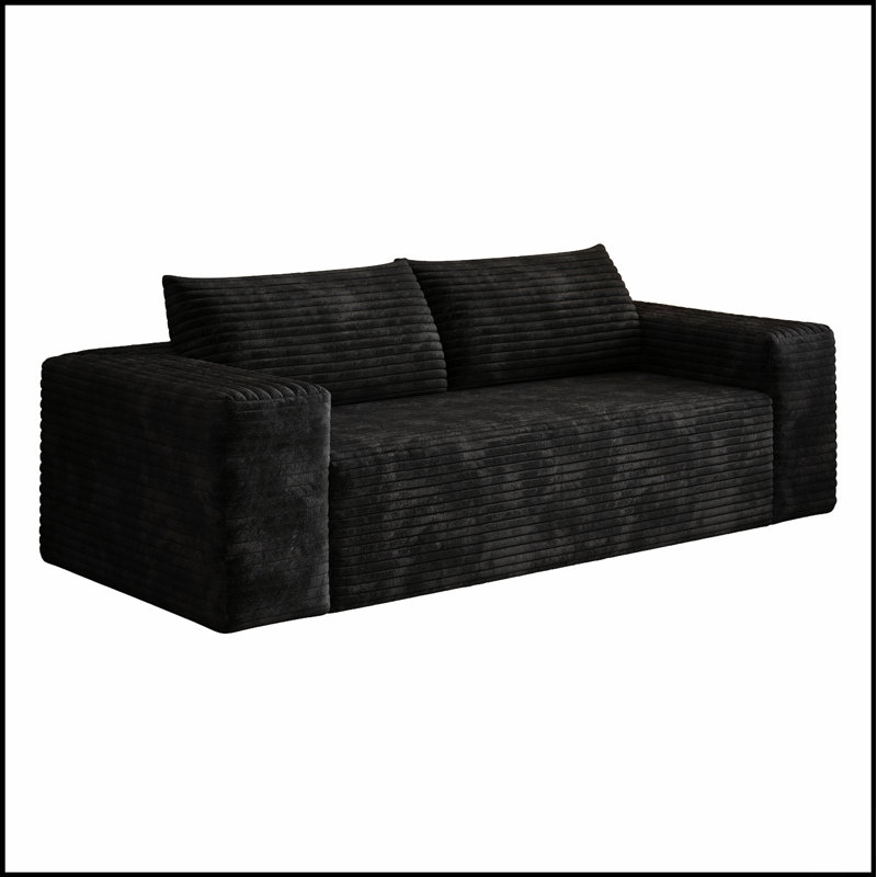 Canapé 3 places en velours côtelé à assise profonde, aucun assemblage requis, parfait pour les salons et les chambres, Noir