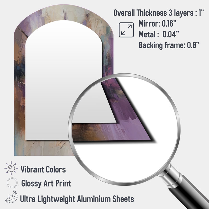 Purple Minimalims Enchantment - Marble Asymmetrical Large Mirror, Modern Arch Decorative Wall Mirror, Printed Metal Art