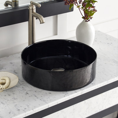 Lavabo de salle de bain rond en verre de Murano fait à la main 16 po Positano