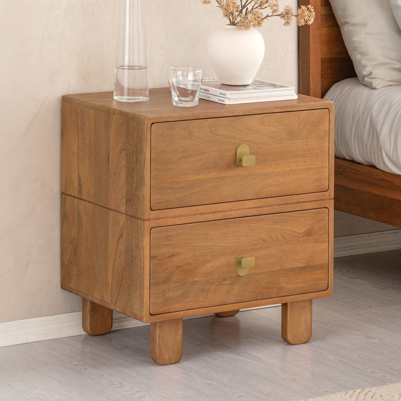 Pascal Solid Wood Nightstand, Mid Tone Honey