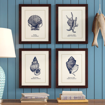 " Scallop, Scorpion, Wentletrap, And Unicorn Shells " by Gregory Gorham 4 - Pieces