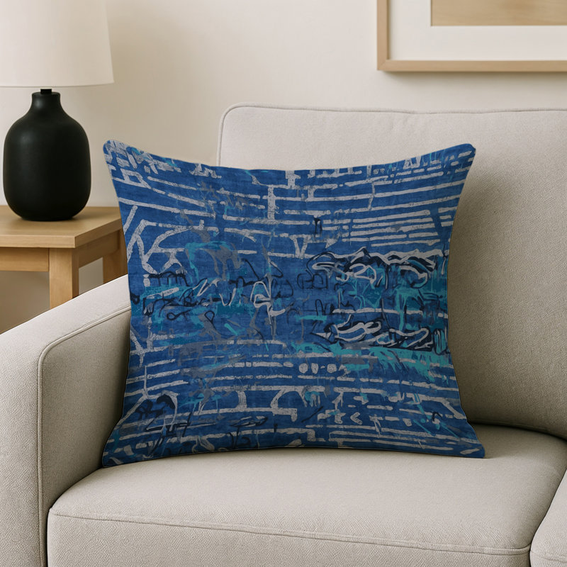 Coussin décoratif intérieur / extérieur gris Modern Modern, Carré 16 po, Bleu abstrait 5
