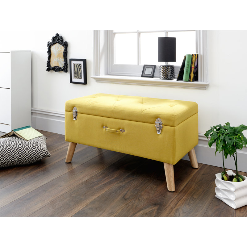 Baucau 90.5cm Wide Tufted Rectangle Solid Colour Ottoman with Storage, Mustard