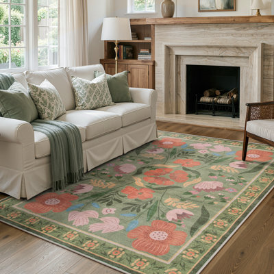 Tapis lavable floral rétro avec envers antidérapant Kaldi