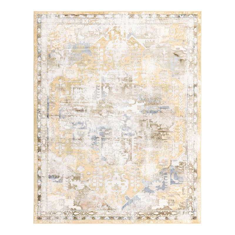 Tapis jaune à motif floral Alamo, Rectangle 7 pi 10 po x 10 pi