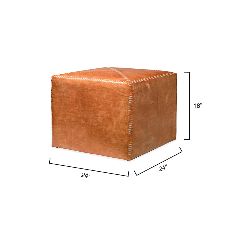 Square Pouf, Large, Buff Leather