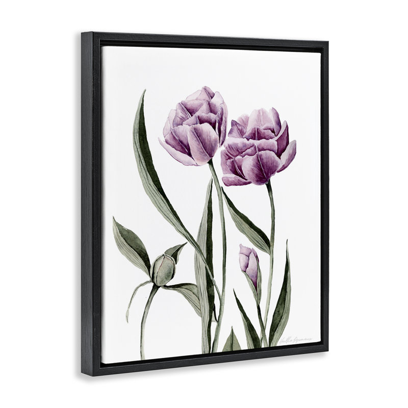 «Pink Tulip Elegance», art mural encadré sur toile flottante, design par Heather Desormeaux, Cadre flottant noir de jais