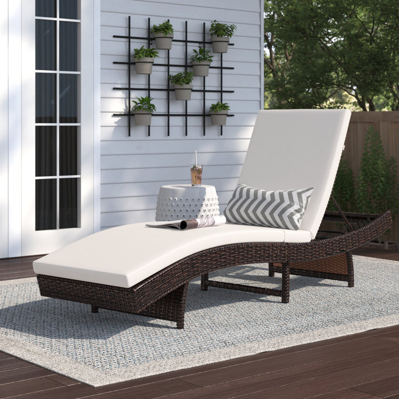 Outdoor Metal Chaise Lounge , Cushion Included, Beige