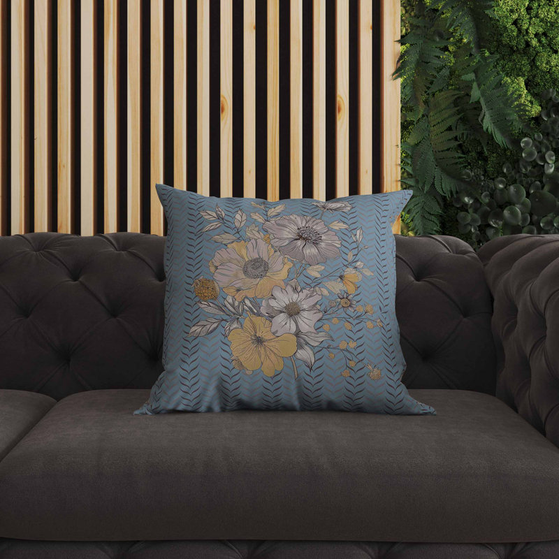 Coussin intérieur / extérieur Misty Meadows, Bleu/jaune, Carré 16 po