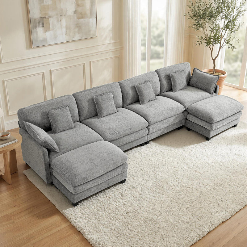 Canapé modulaire de 149,8 po, canapé 4 places en U avec 2 repose-pieds réversibles, 4 places avec 2 repose-pieds, Gris