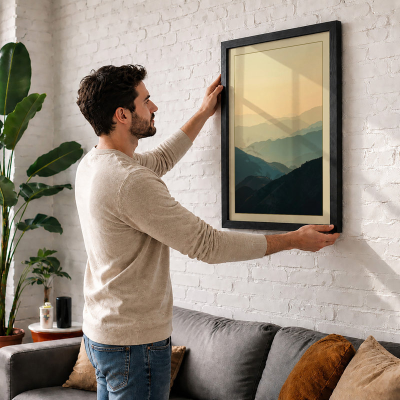 Mountains in Mist Minimalist - Framed Print, A1 - 84.1 x 59.4 cm, White